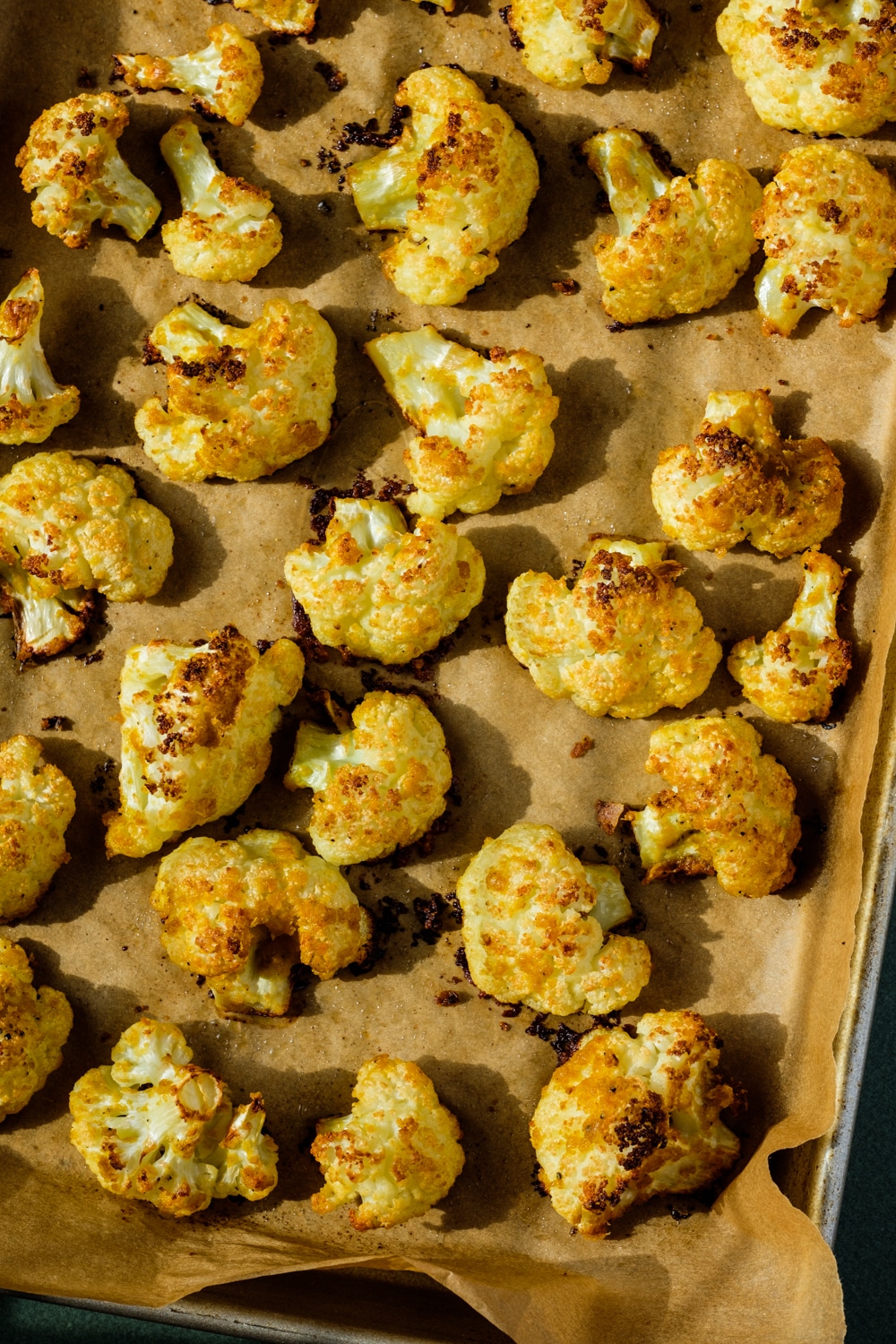 Golden cauliflower in a baking sheet