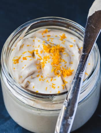 orange tahini dressing in a jar