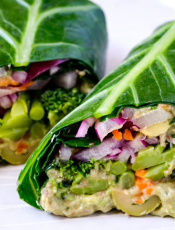 Collard Greens Wraps with Sardines and Avocado Salad