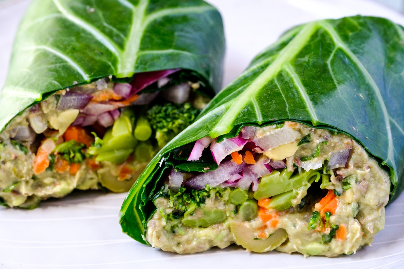 Collard Greens Wraps with Sardines and Avocado Salad