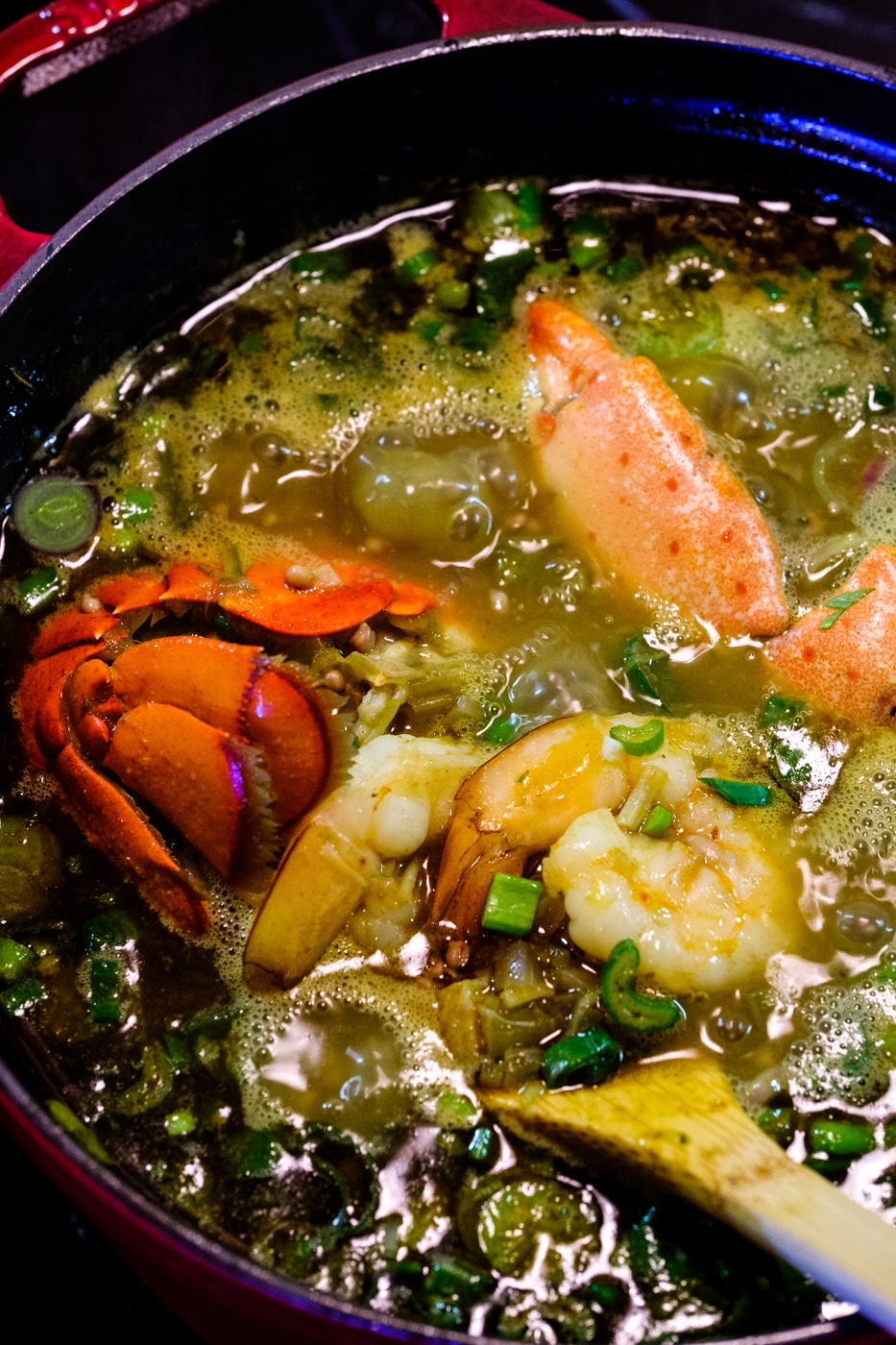 The seafood looks delicious in the gumbo. Cook stirring occasionally.