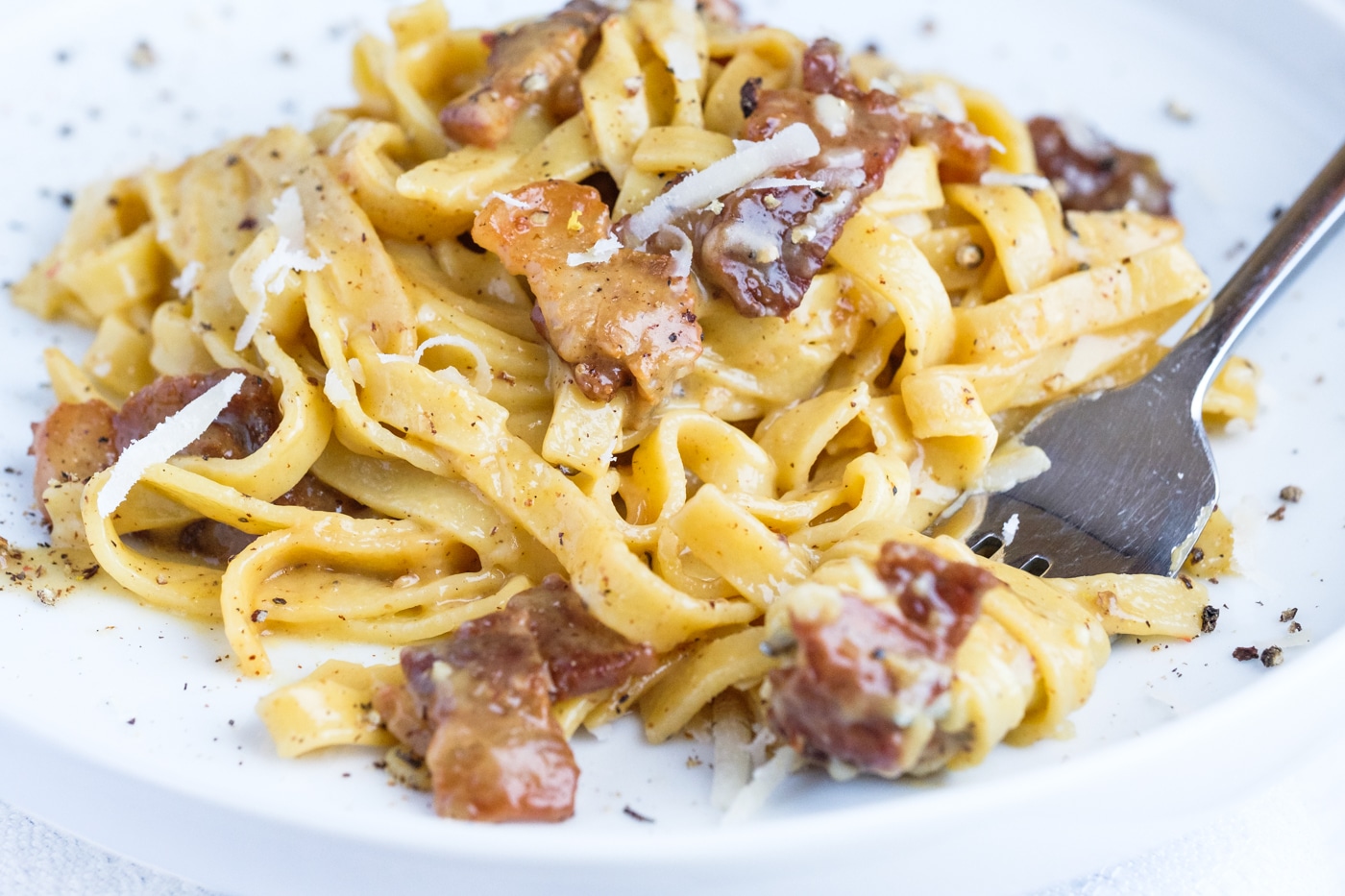 Grain-Free Fettuccine Carbonara. This one is made with fresh pork belly.