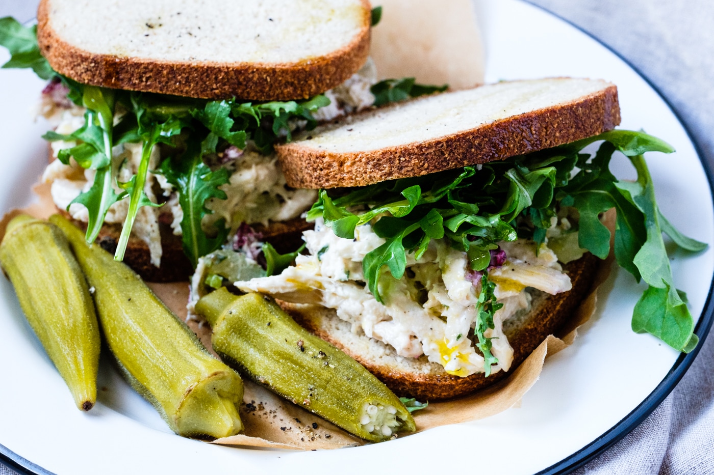 Tarragon chicken salad used for sandwiches and served on a plate