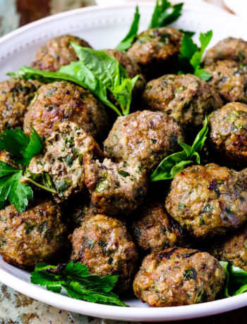 Almost Italian Meatballs with Baked Vegetables and Rhubarb