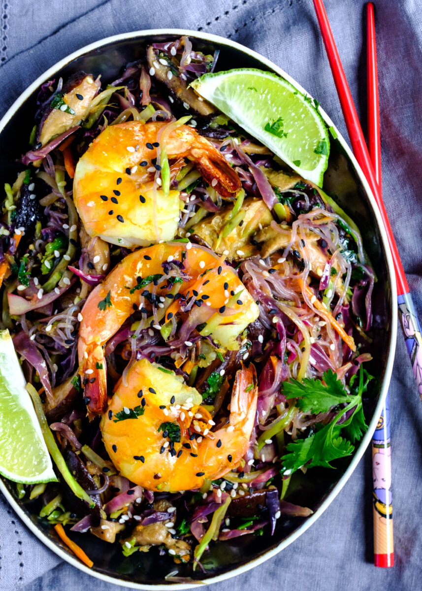 Lectin-Free Asian Bowl with Miracle Noodles and Shrimps