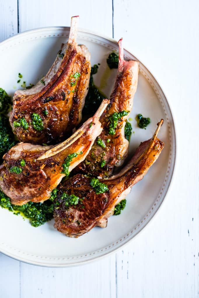 Grilled lamb chops marinated with the mint gremolata