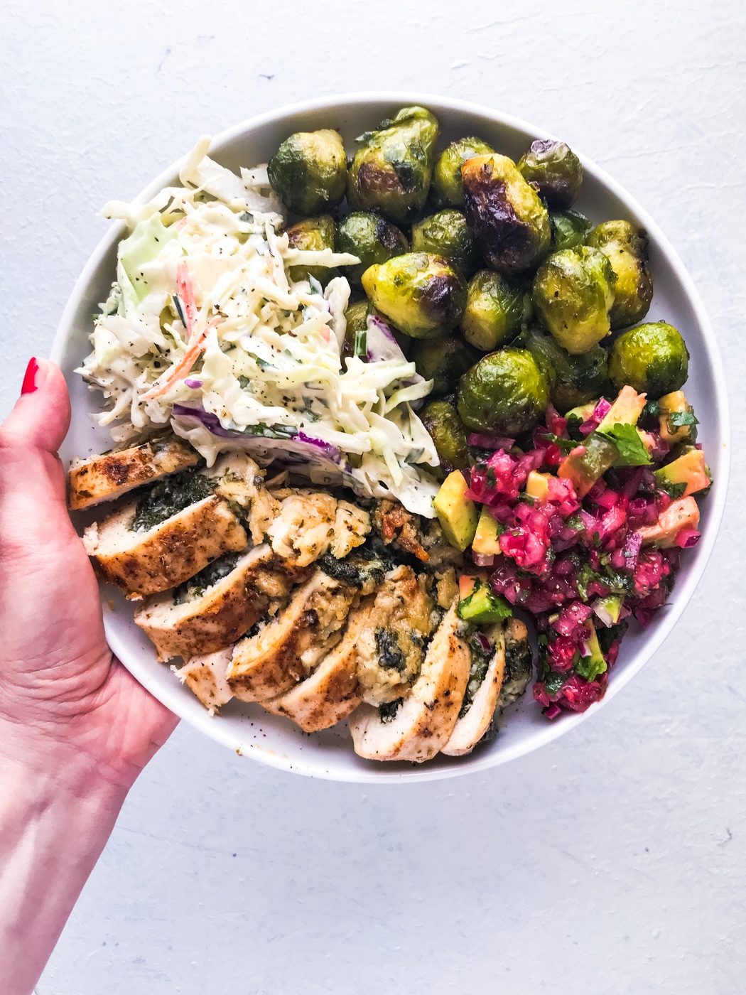 Chicken breast with baked Brussels sprouts