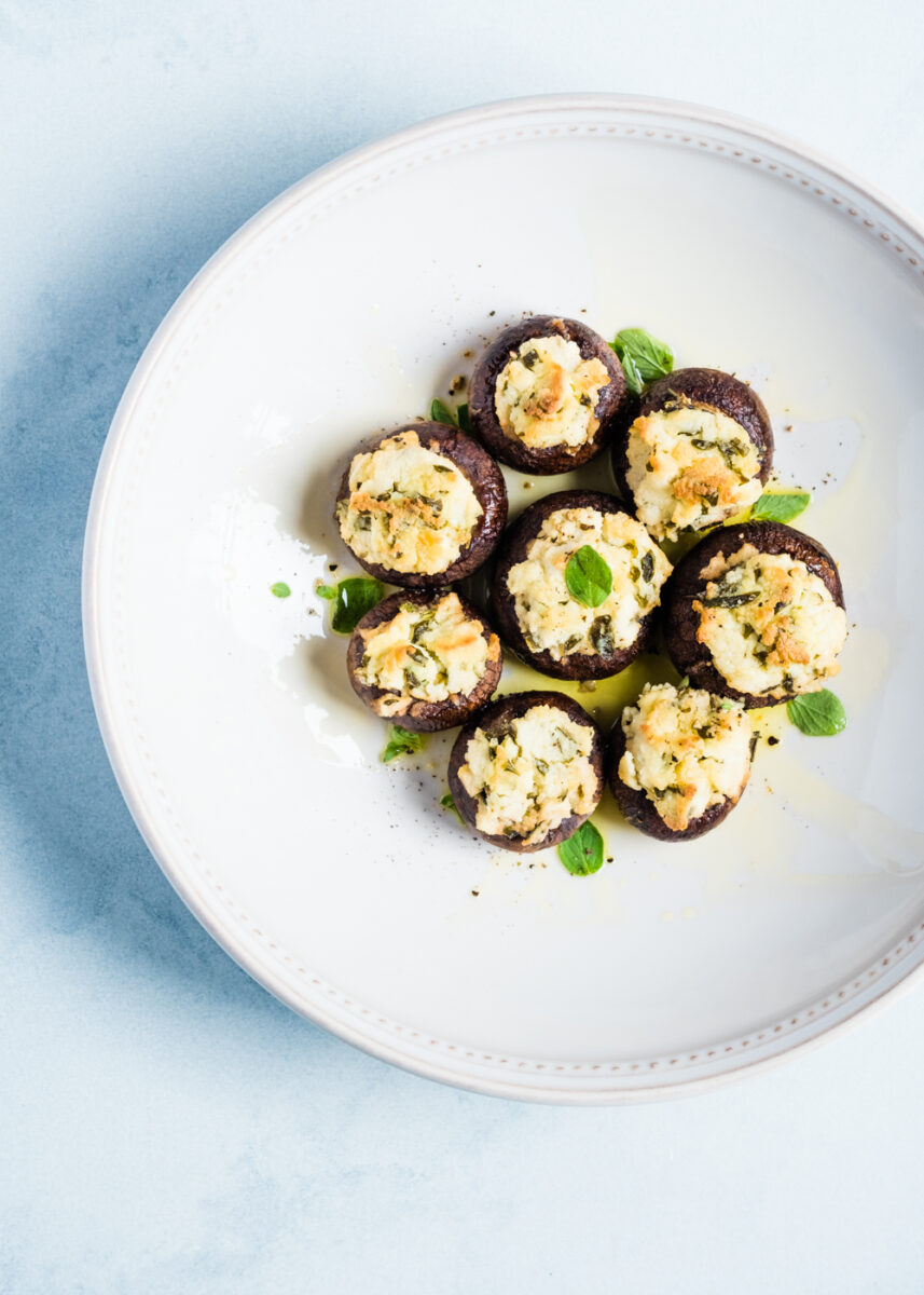 Mini Bella Mushrooms Stuffed with Almond Ricotta and Oregano