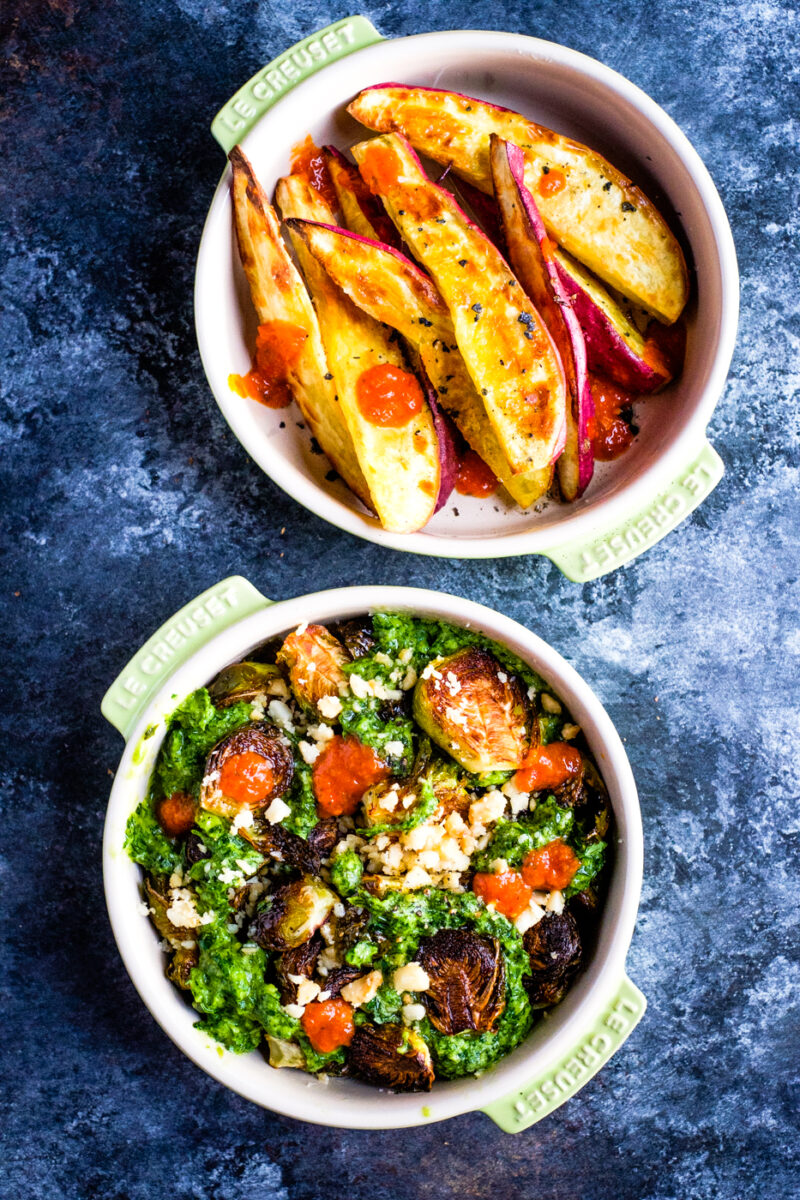 Simple Sheet Pan Ham, Brussels, and Sweet Potatoes - Whole Kitchen Sink