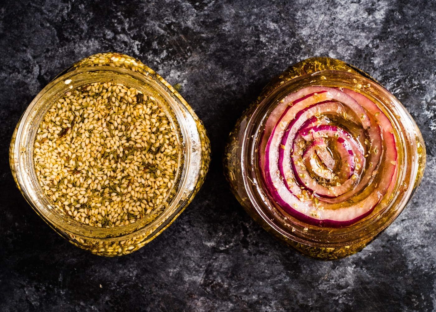 The beef kebab platter marinade in jars