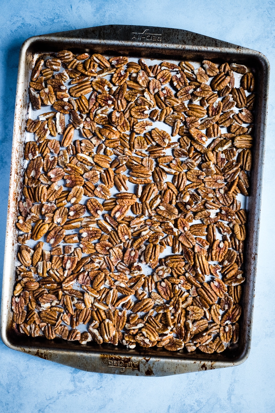 Pecans on a baking sheet