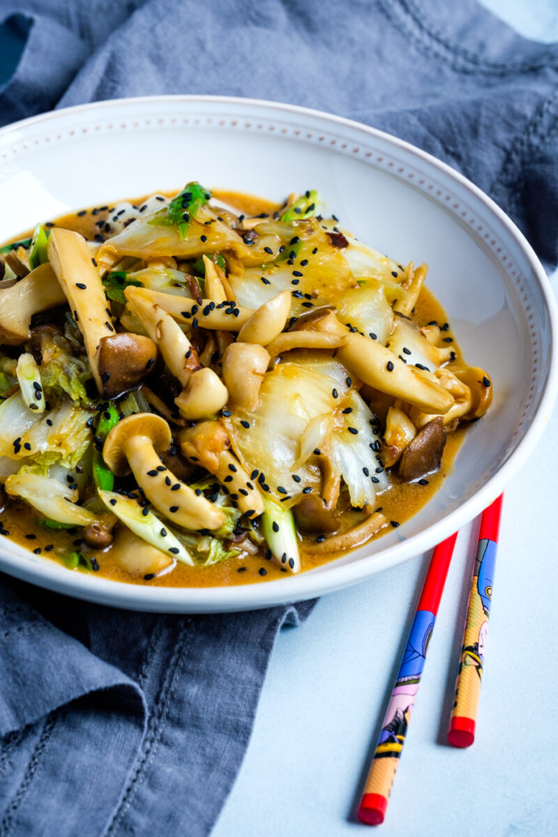 Mushrooms and Napa Cabbage Miso Stir-Fry