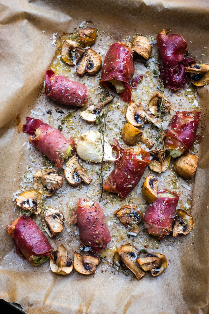 Baked Prosciutto Wrapped Artichoke Hearts