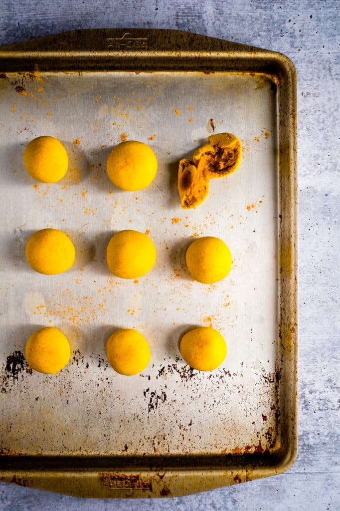 Sweet potato snack bread on a baking sheet