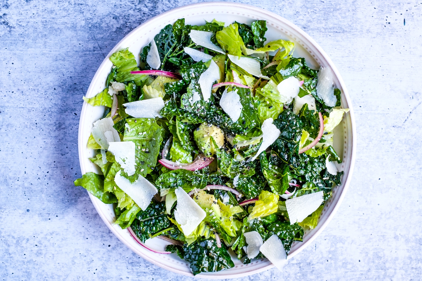 Kale and romaine salad ready to be served