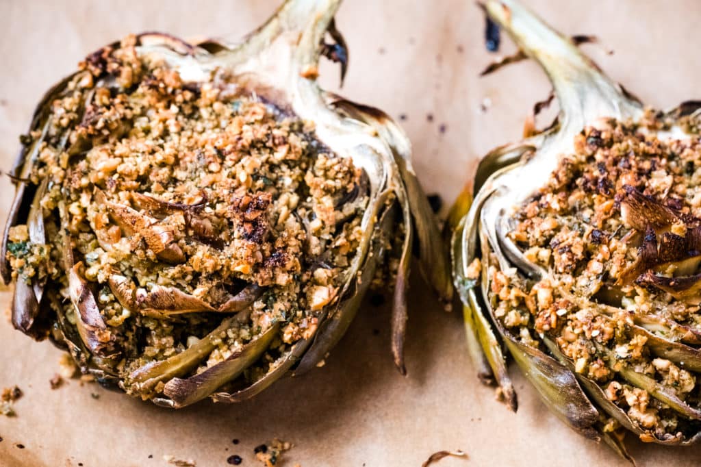 Baked Artichokes with Hazelnuts and Olive Pesto Creative in My Kitchen