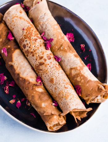 Chestnut Crepes with Rose Water and Wild Blueberries
