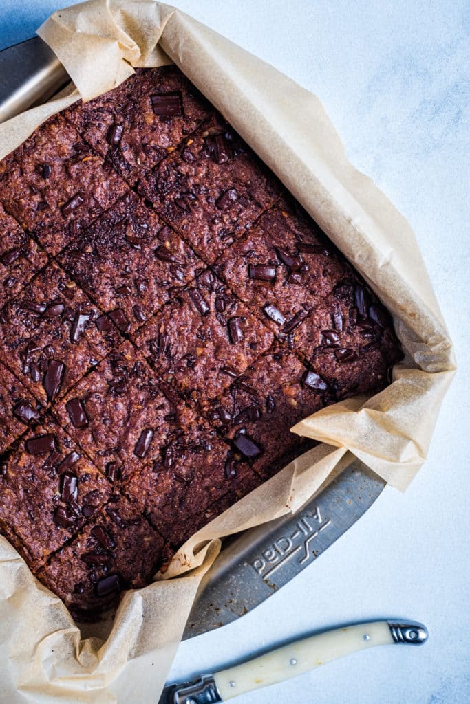 Lectin-Light Adzuki Bean Brownies with Olive Oil and Macadamia Nuts. Fresh from the oven.