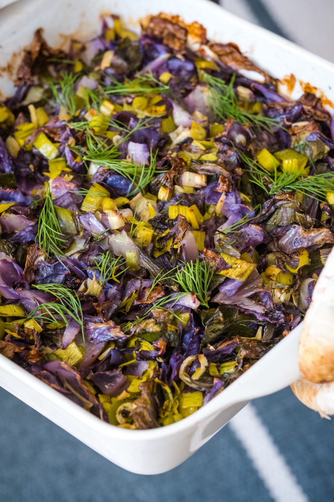 Baked Red Cabbage and Leek Casserole with Dill