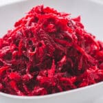 beetroot and horseradish salad in a serving bowl