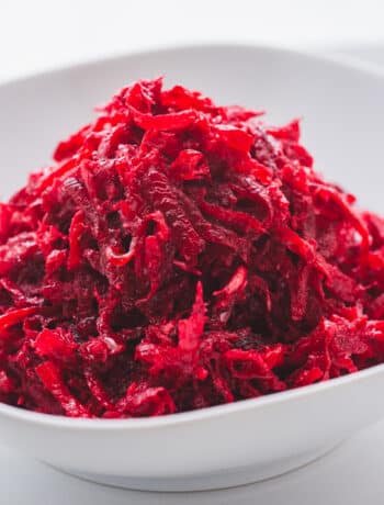 beetroot and horseradish salad in a serving bowl