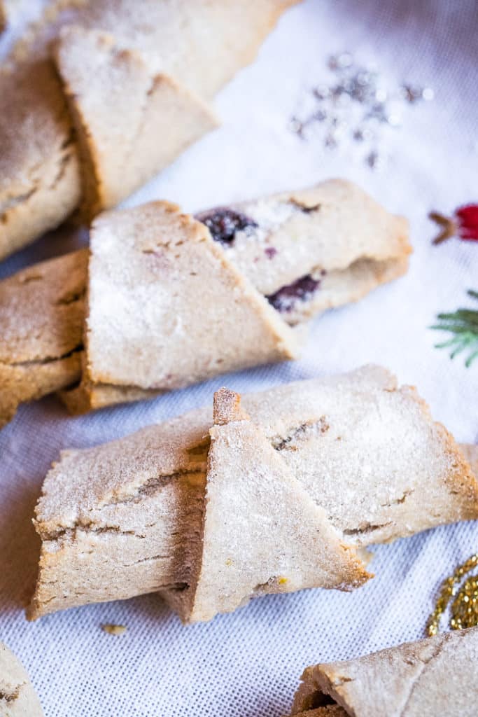 Three Rugelach cookies