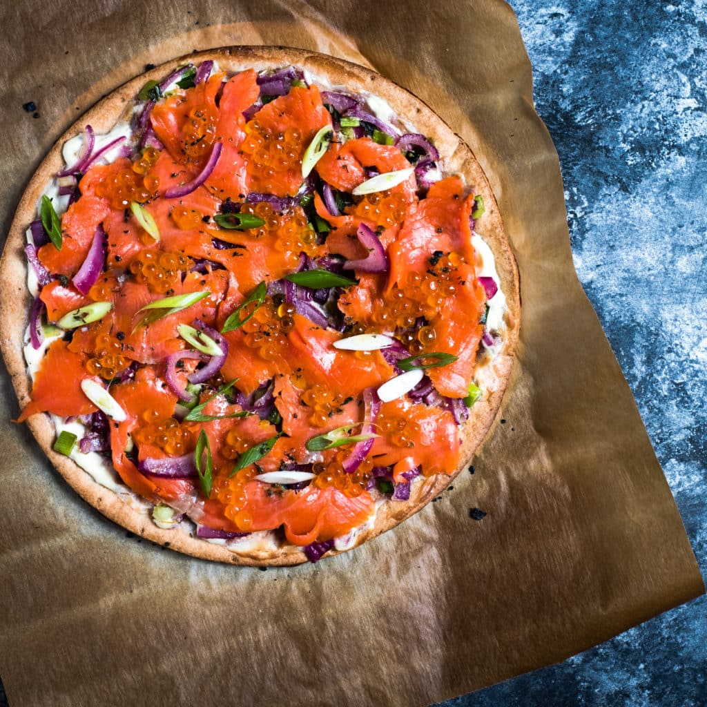 Lectin-Free, gluten-free Pizza with Wild Caught Salmon and Caviar