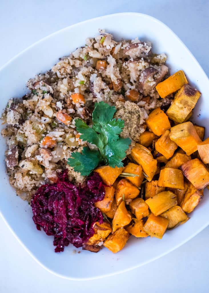 Mediterranean Cauliflower rice with sweet potatoes