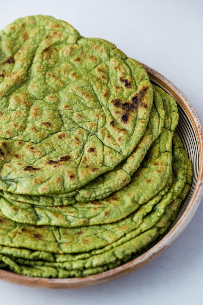 Green cassava flour tortillas on a plate