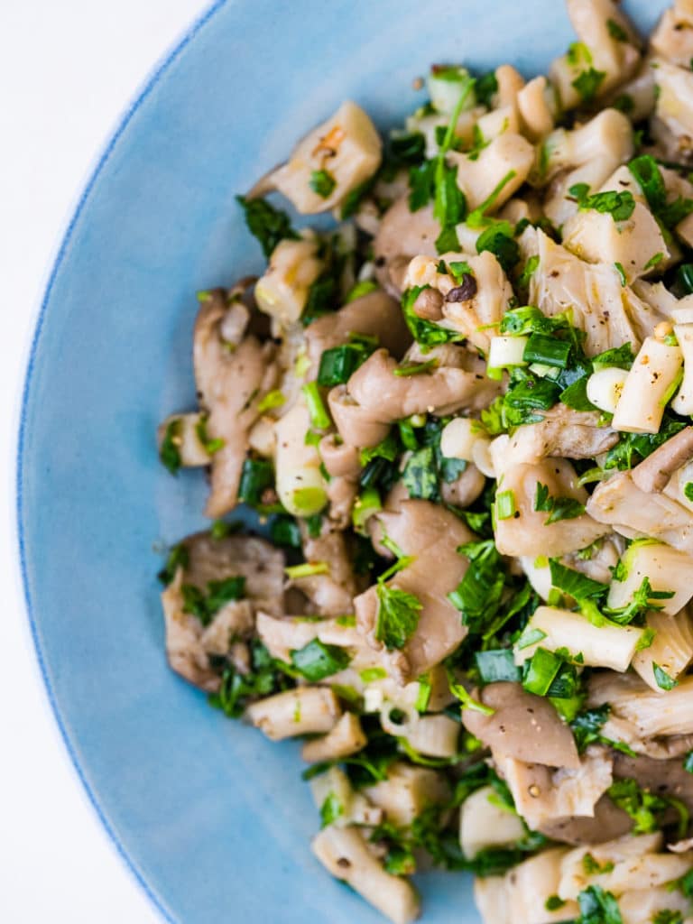 Oyster mushroom salad on a plate