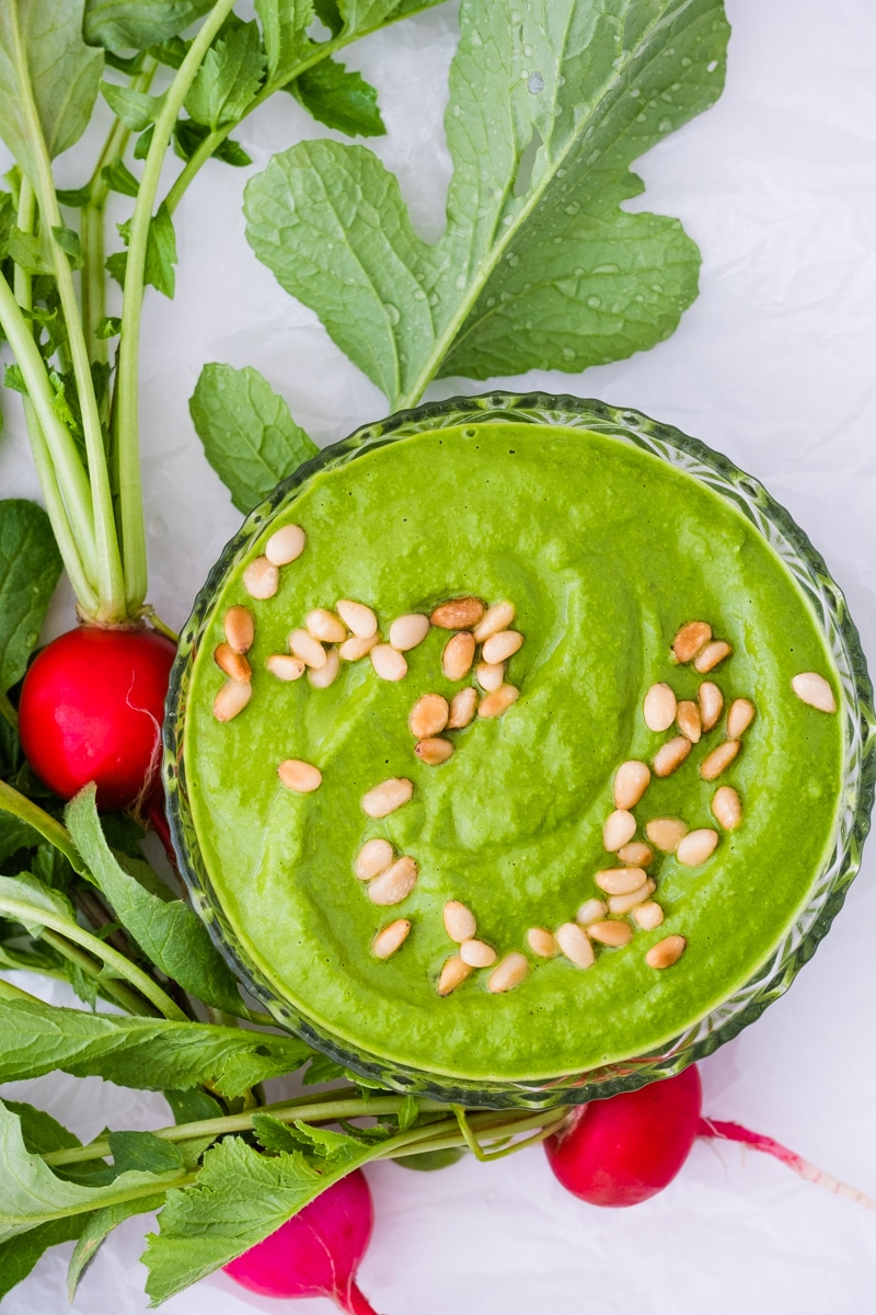 Today we are back and I am using carrot and radish tops to make pesto., radish recipe