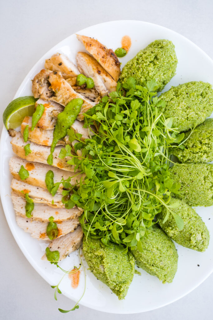 Chicken and Fonio with Herb-Avocado Cream, Easy Summer Meal