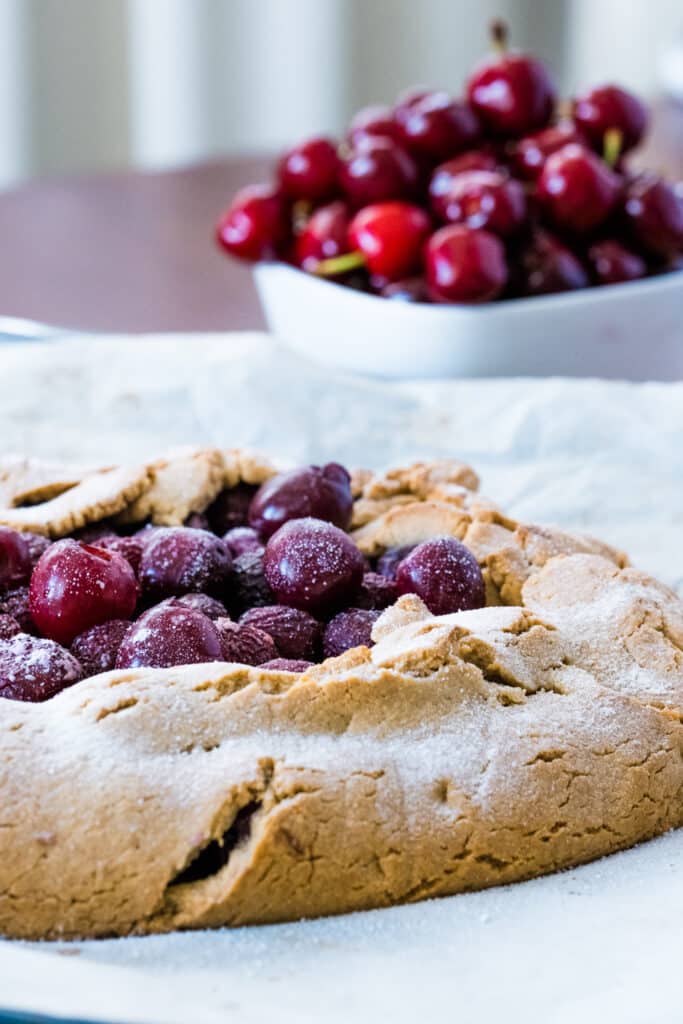 Gluten free cherry galette ready to be served