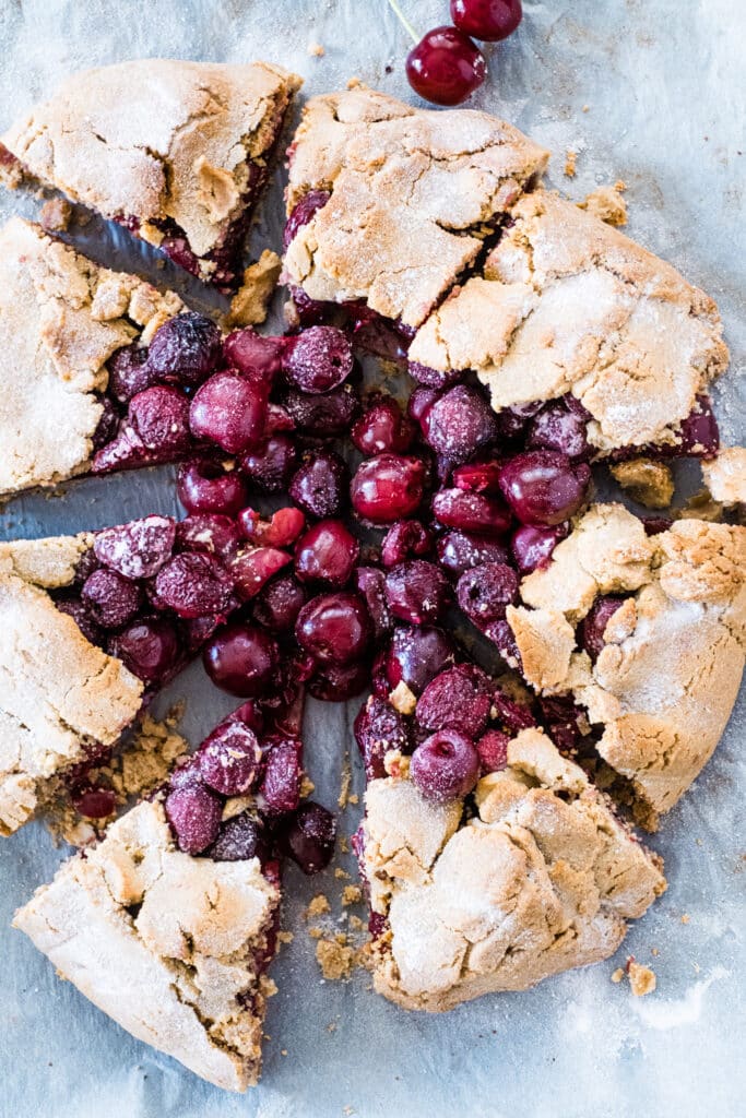 The gluten free cherry galette looks delicious when cut in pieces