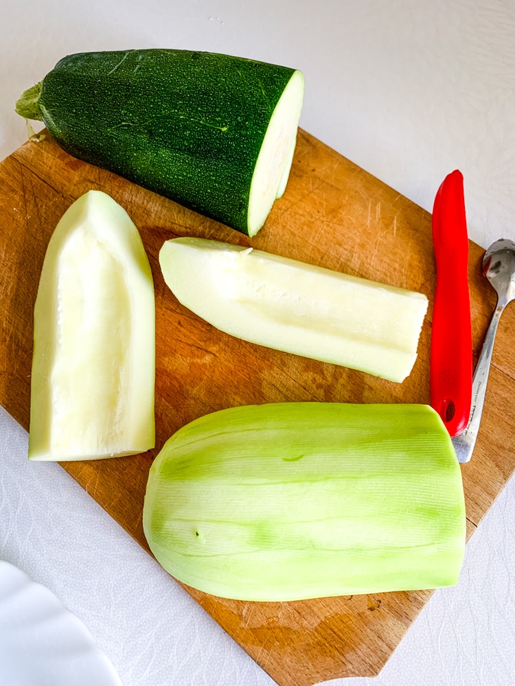 A peeled and deseeded zucchini