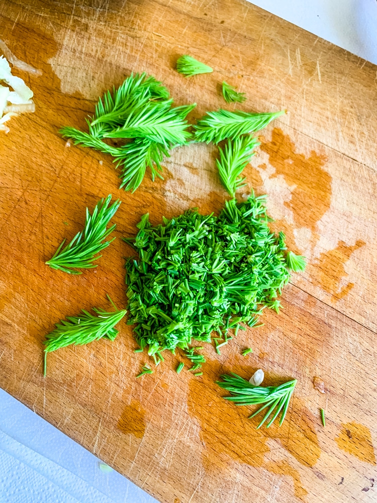 Chopped spruce tips