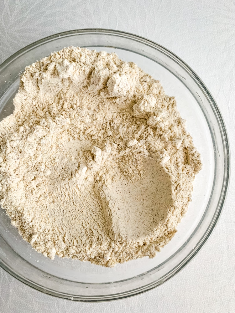 The dry ingredients in a mixing bowl