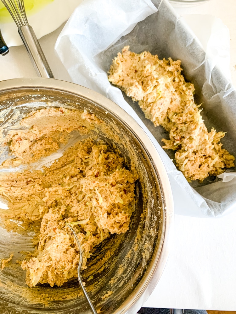 The wet and dry ingredients have been mixed and turned into a thick batter