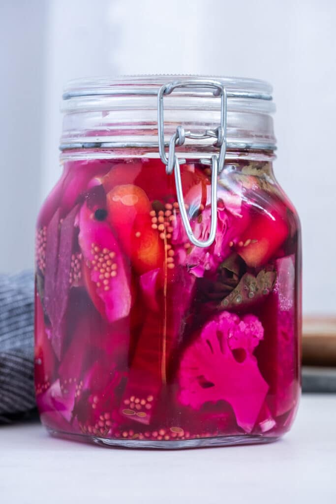 One jar with fermented vegetables