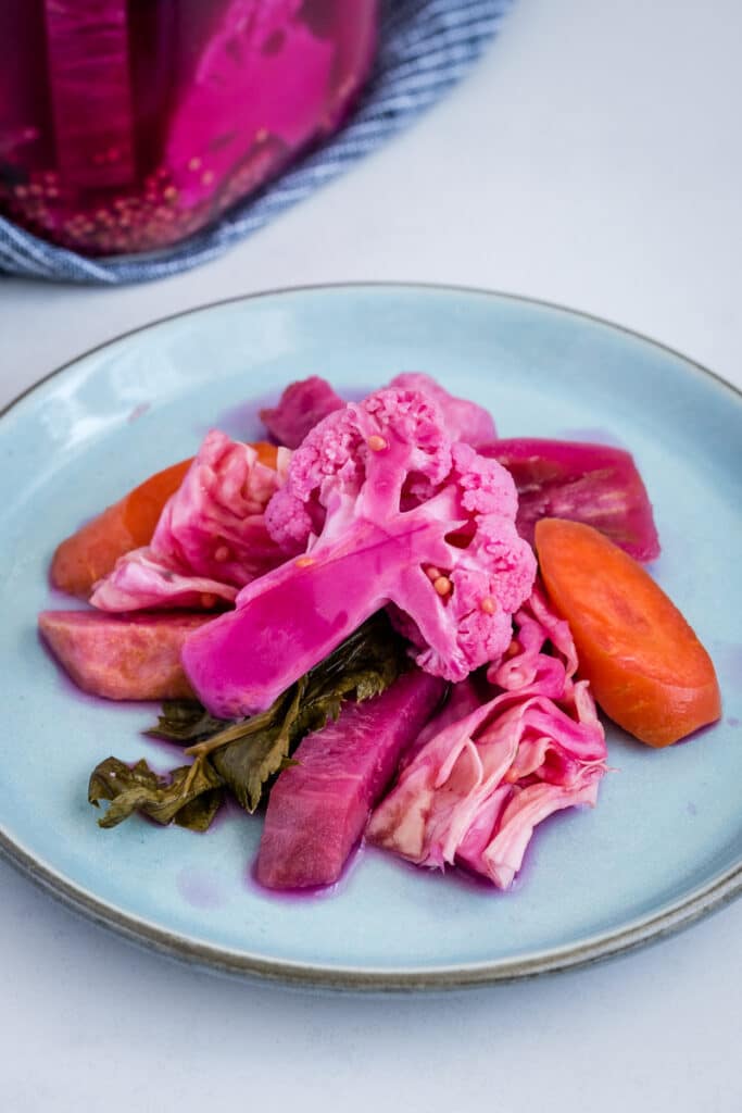 Fermented vegetables served on a plate