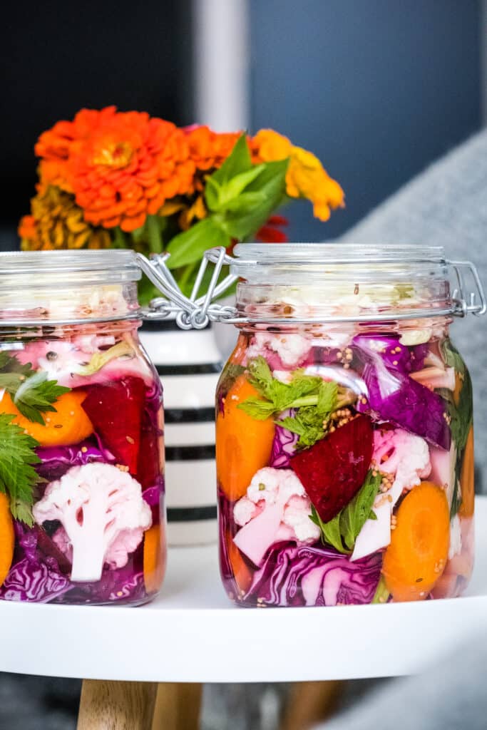 Two jars with fermented vegetables