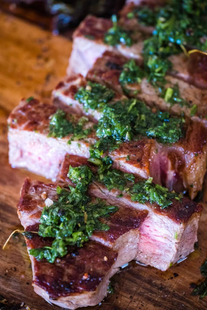 Grilled steak with chimichurri sauce