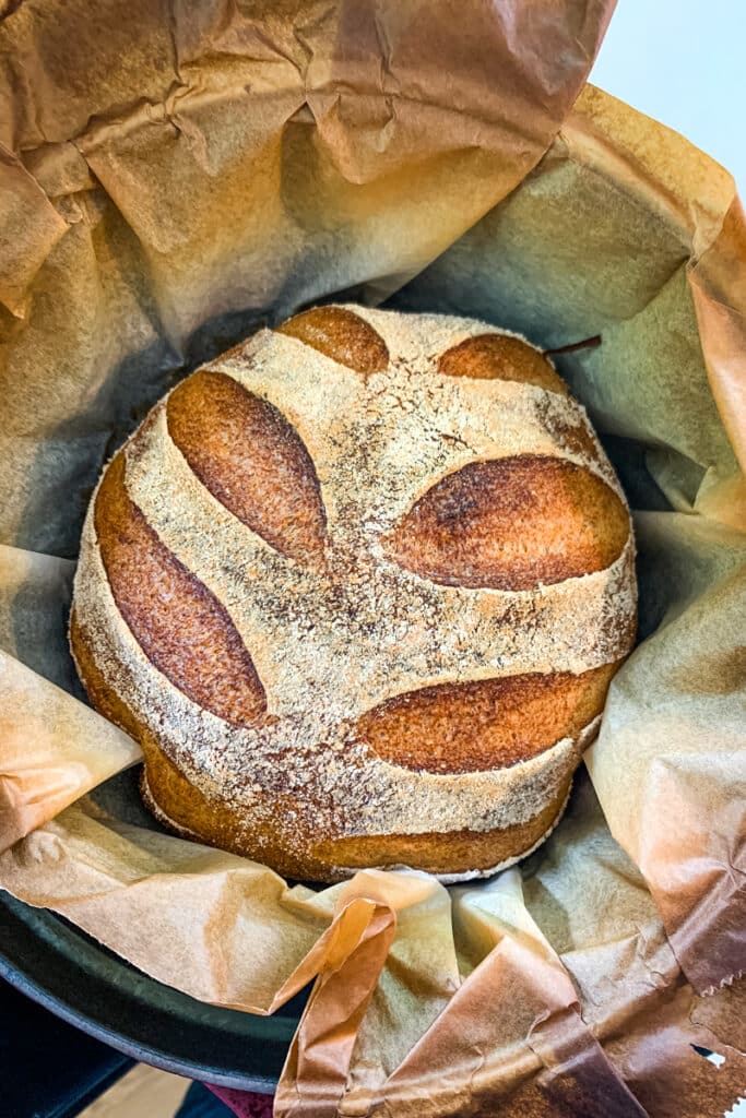 The bread in the parchment paper