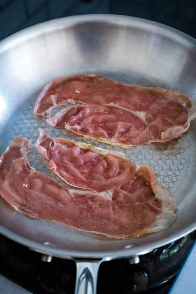 Prosciutto on a skillet