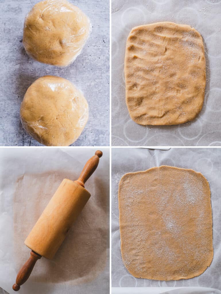 The process of rolling the dough into a flat rectangle.