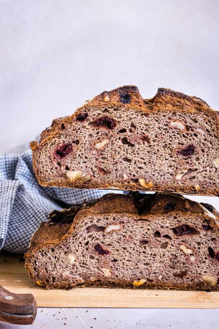 Walnut Cranberry Sourdough Bread (With Teff, Millet, and Flour