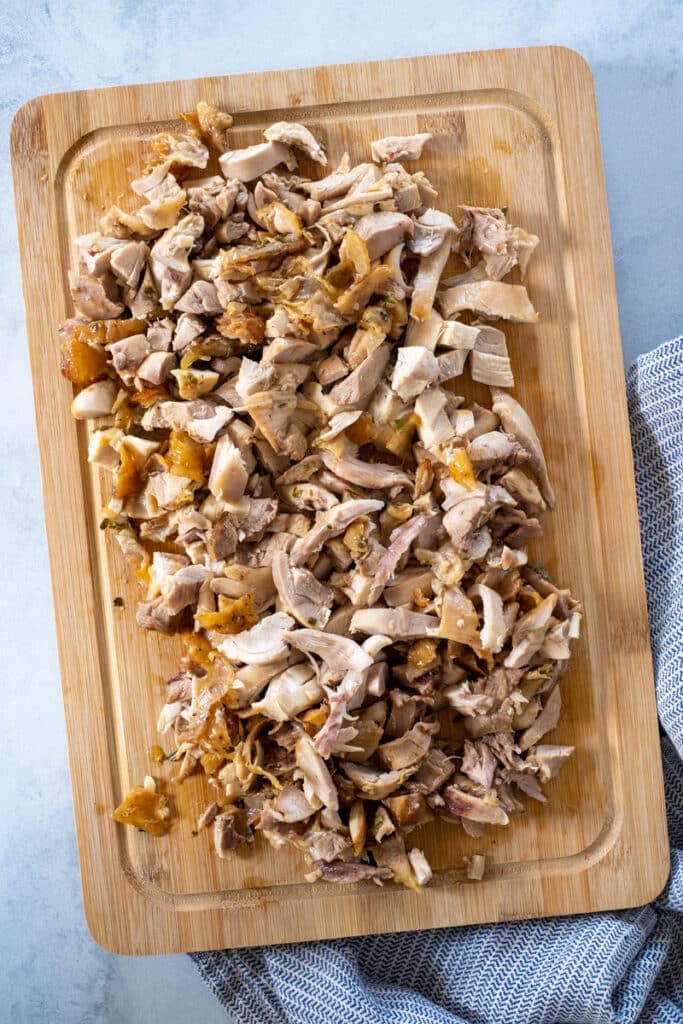 Chopped chicken on a cutting board