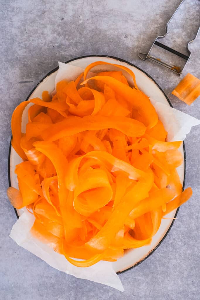 A bowl of carrot ribbons.