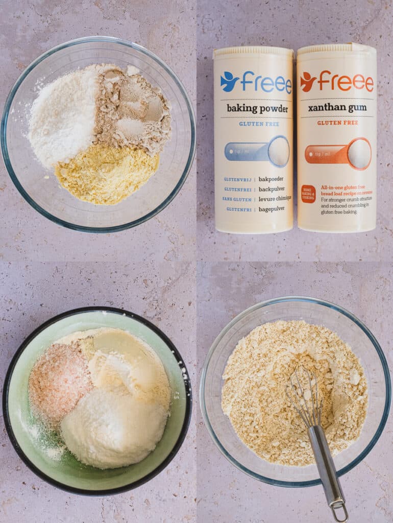 The process of mixing the dry ingredients.