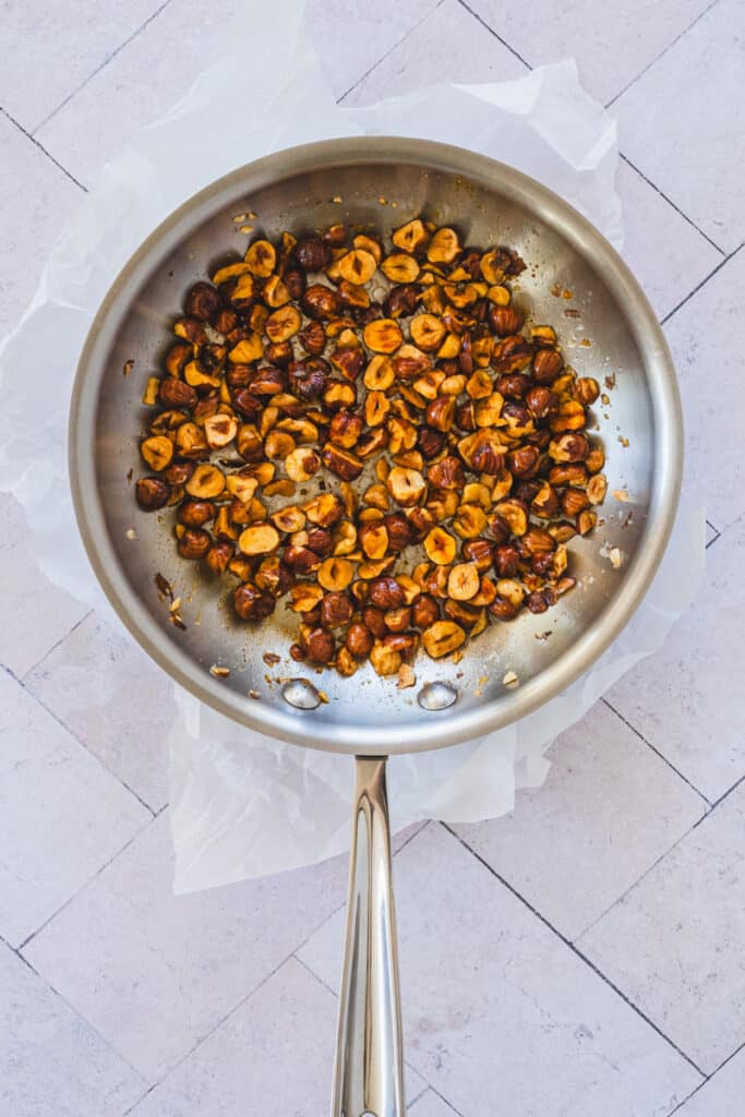 Toasted hazelnuts in a pan